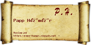 Papp Hümér névjegykártya